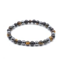 Pulsera 6mm Proteccion, Obsidiana Negra, Hematite, Ojo de Tiigre